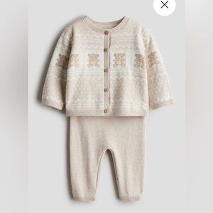 H&M Teddy Bear Knit Baby Sweater & Pants Set, 2-4M
